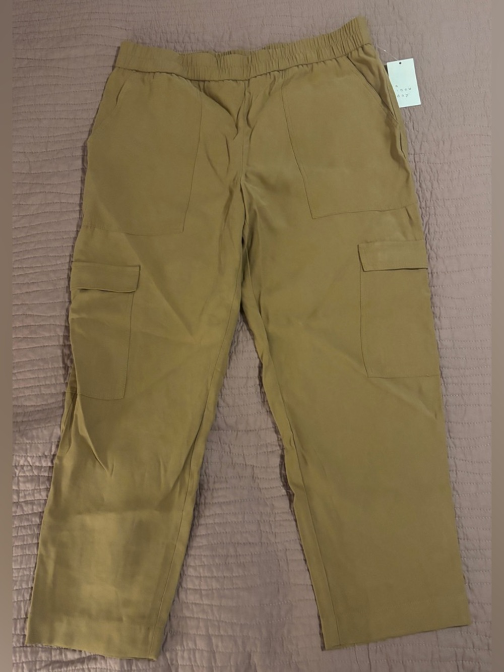 a new day Women's Khaki Cargo Pants with Elastic Waist